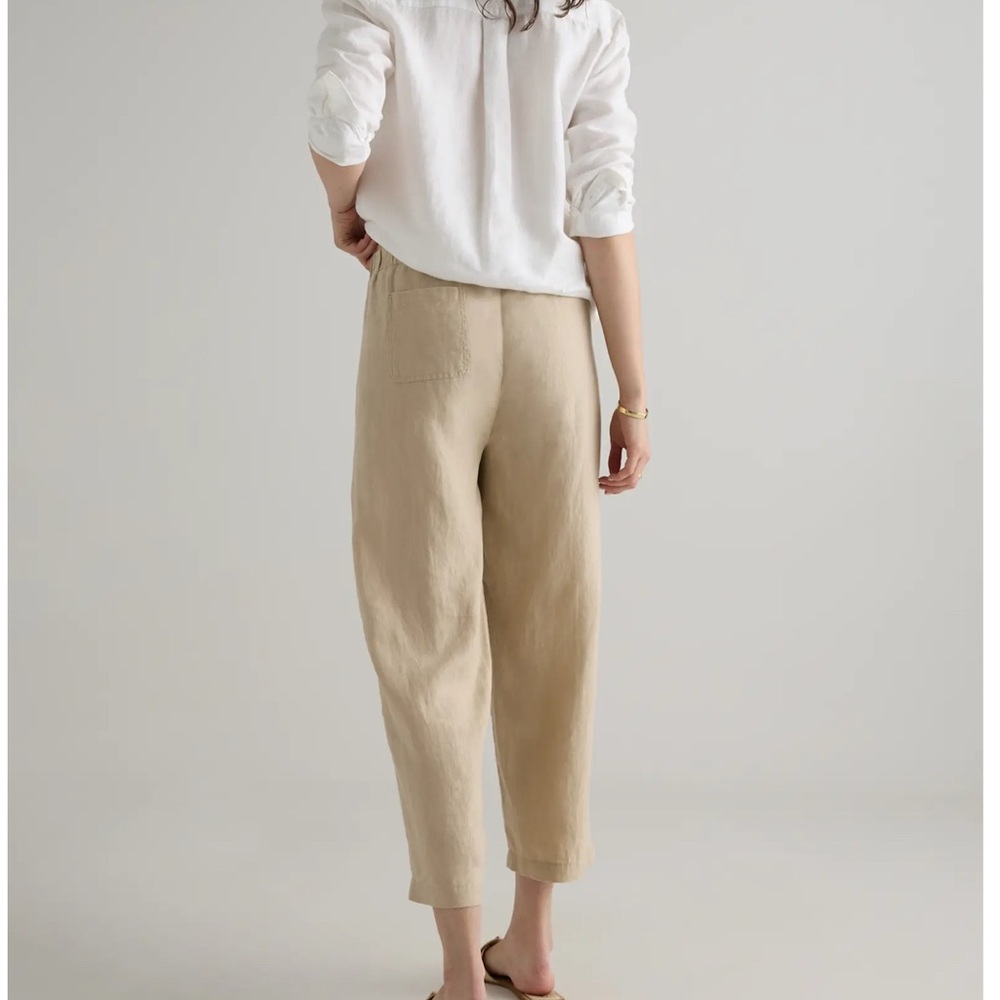 Quince 100% Linen Pants Small Beige Tan | Elastic Waist | NWT - Picture 3 of 10